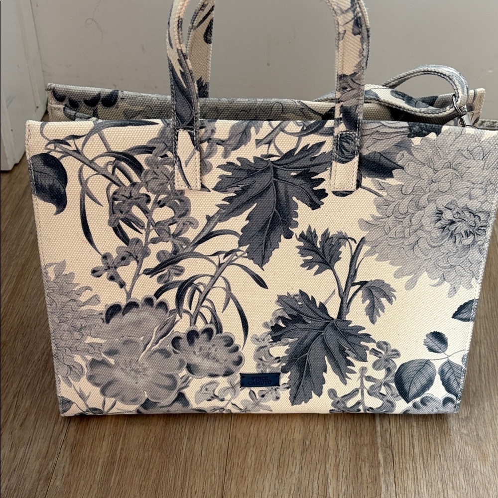 Vince Camuto Black and Cream Floral Tote